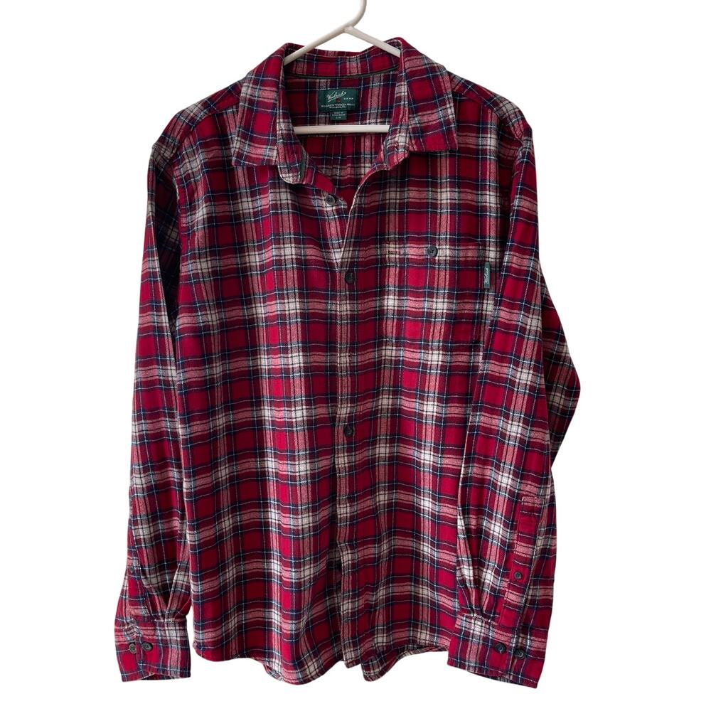 Woolrich Men’s 100% Cotton Flannel Red White Navy Shirt Large